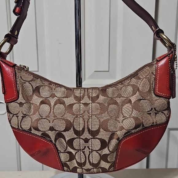 Coach Handbags - Coach EUC Y2K Half Moon Brown and Red Signature Shoulder Bag